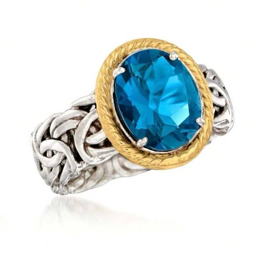 Elegant Silver and Gold Ring with Blue Gemstone